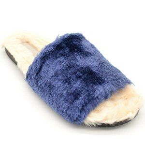 Lori Goldstein Womens Dillian Slipper House Slides Size 7M Blue Faux Fur NEW